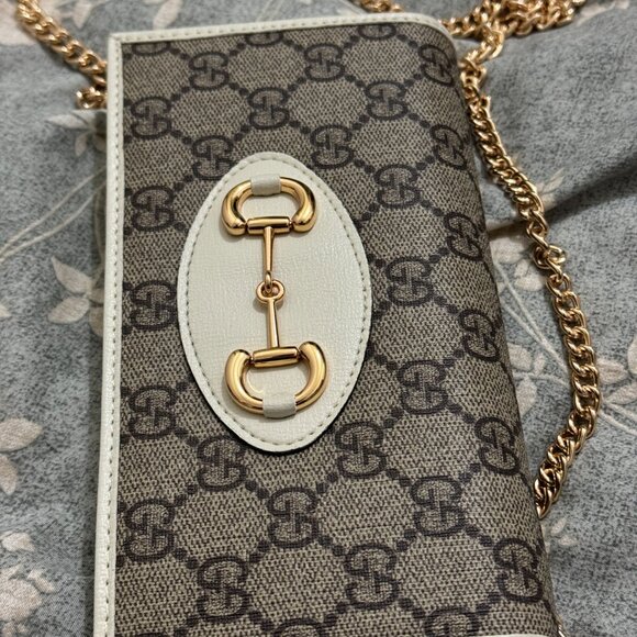 Gucci Horsebit 1955 GG Chain Crossbody Bag White - Picture 2 of 4